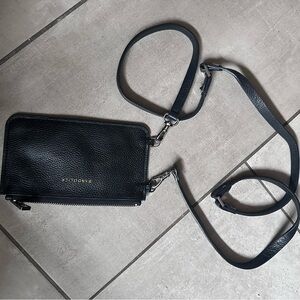 Bandolier Black Pebbled Leather Crossbody Card Wallet
